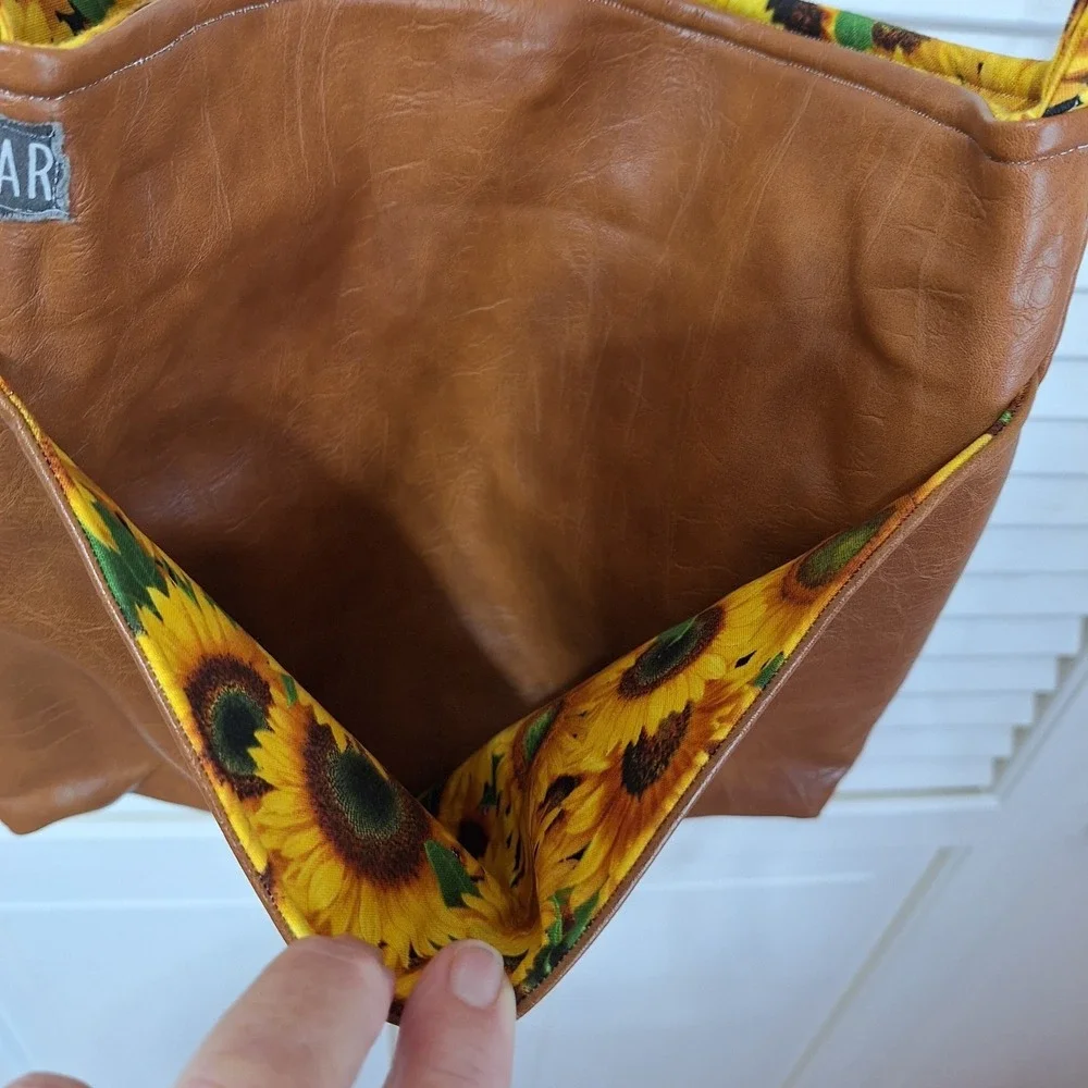 NeeJee Wear Crossbody Bag Purse Brown Sunflower Print Clutch Face Mask Handmade